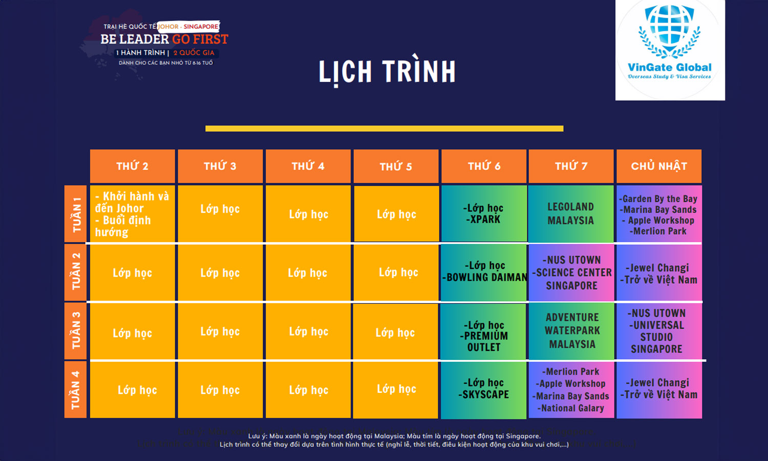 Lịch trình chi tiết Trại hè Quốc Tế Johor – Singapore 2024 Lịch trình chi tiết Trại hè Quốc Tế Johor – Singapore 2024